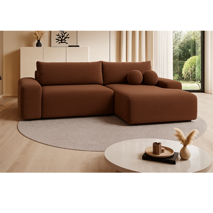 Corner Sofa Bed with Chaise Right 265cm – Brown