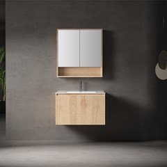 Bathroom Vanity Unit Oak Finish - Integrated Ceramic Basin and Cabinet (2B)