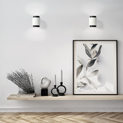 Round Dual-Light Wall Lamp – Black Frame & White Plaster