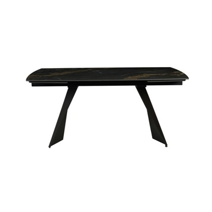 Extendable Dining Table - Black-Gold Ceramic Top with Black Metal Frame
