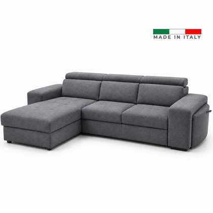 3 Seater Corner Sofa with Pull-Out Footrest  (Left) - Dark Grey