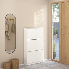 White Shoe Cabinet W. 3 Tilting Doors and 1 Layer