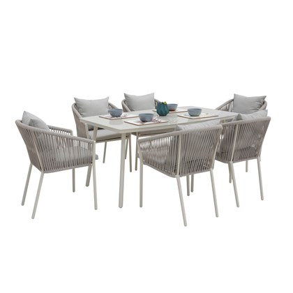 Outdoor Aluminium Dining Table Set of 7 -  Taupe