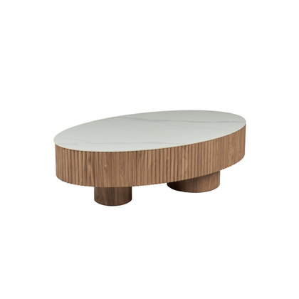 Coffee Table - White Marble Ceramic Top with Wood Frame