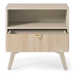 Nightstand 1Shelf 1 Drawer - Chevron Scandi & Beige