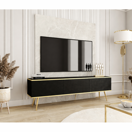 TV Unit MDF with Gold Legs – Black