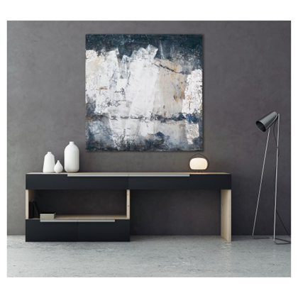 Dark Blue Sets the Scene White Acryl Paint 115X115 cm