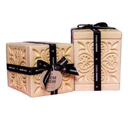 Maltese Heart Tile Large Cube Candle Jar - Beige Mixed Berries