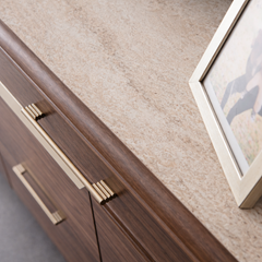 Console Table – Walnut & Travertine