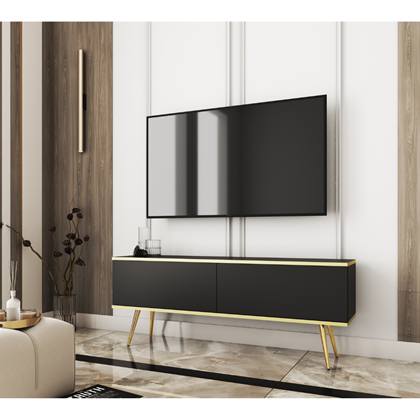 TV Unit with Gold Legs – Black