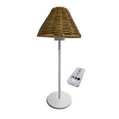 Portable Table Lamp White & Rattan + Remote Controller
