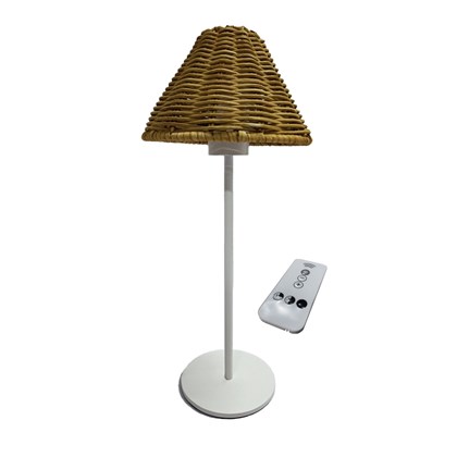 Portable Table Lamp White & Rattan + Remote Controller
