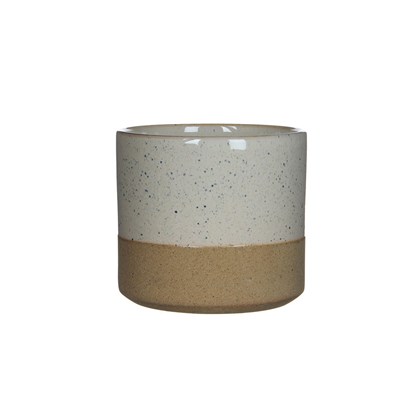 Round Ceramic White and Beige Pot - 16.5x18cm