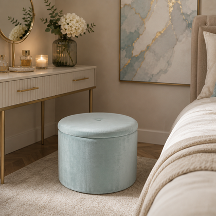 Folding Container Pouf Turquoise in Velvet