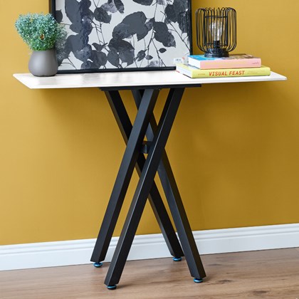 Side Table – Marbled White Ceramic & Black Iron