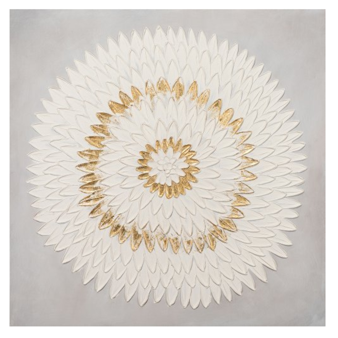 Mandala White and Gold Acryl Painting 100X100 cm