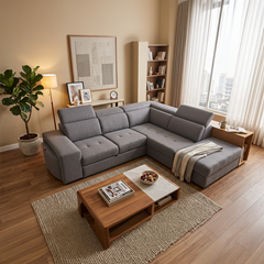 Corner Sofa 2-Seater Pull-Out Bed & Angular Right with Storage – Stone Grey