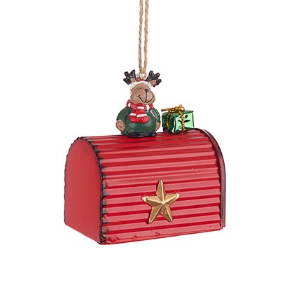 Birck Letter Hol Ornament with Red Reindeer