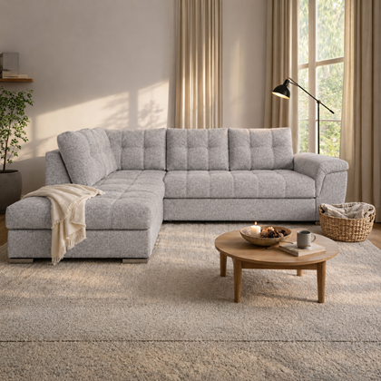 Corner Sofa 3-Seater with Pull-Out Bed & Left Storage – Light Grey