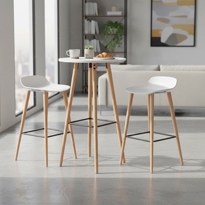 Bar Table White with Beech Wood Legs