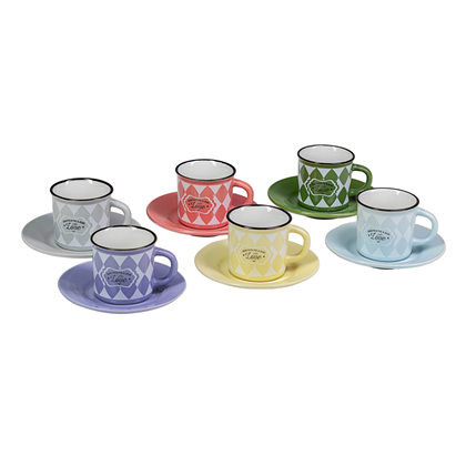 6 Coffee Cups With Plate Porcelain Multicolor 75ml