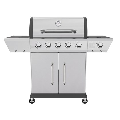 5 Burner Gas Grill Brushed Steel Finish W Side Burner