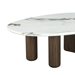 Coffee Table 110x70x40 cm - Ceramic Marble Effect Top with Dark Brown Oak MDF