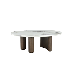 Coffee Table 110x70x40 cm - Ceramic Marble Effect Top with Dark Brown Oak MDF