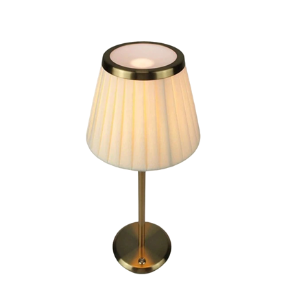 Portable Table Lamp Gold & White Fabric