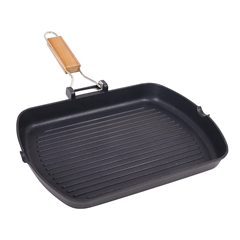 Non-Stick Grill Pan with Wooden Handle 26 x 36 cm