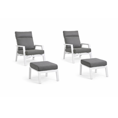 White Reclining Armchair with Cushion & 2 Ottoman
