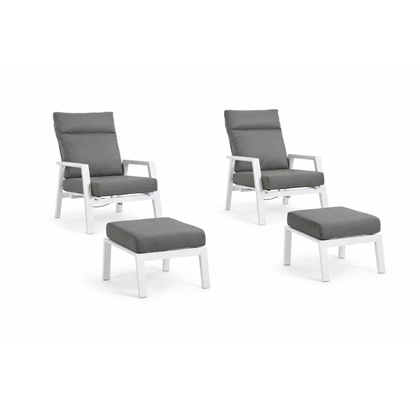 White Reclining Armchair with Cushion & 2 Ottoman
