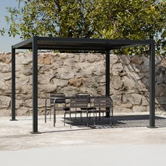 Aluminum Pergola 3x3 with Sling Curtain - Dark Grey