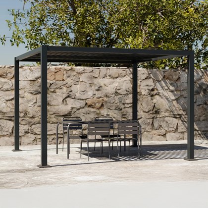 Aluminum Pergola 3x3 with Sling Curtain - Dark Grey