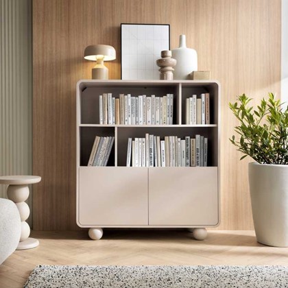 Bookshelf – 4 Shelves & 2 Doors – Cashmere