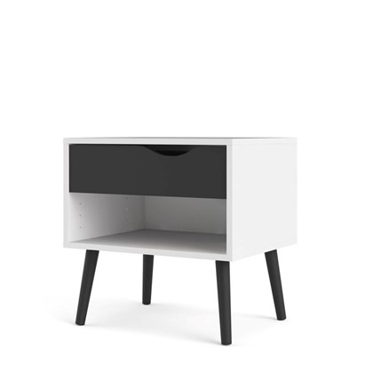 Oslo Nightstand 1 Drawer White & Matt Black