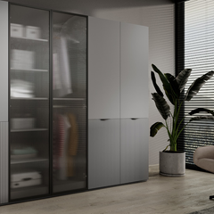 Wardrobe with Milled Glass - Grey