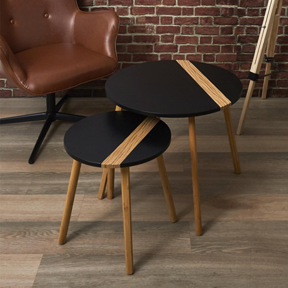 Set of 2 Coffee Tables – Wood Marron Bamboo
