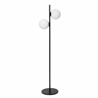 Black Floor lamp with 2 lights in milky white glass