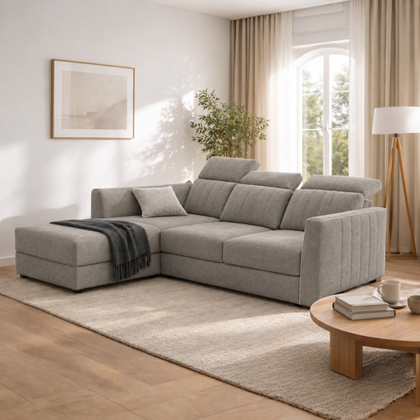 Sofa 3-Seater with Pull-Out Bed + Chaise Longue Left –  Taupe Grey