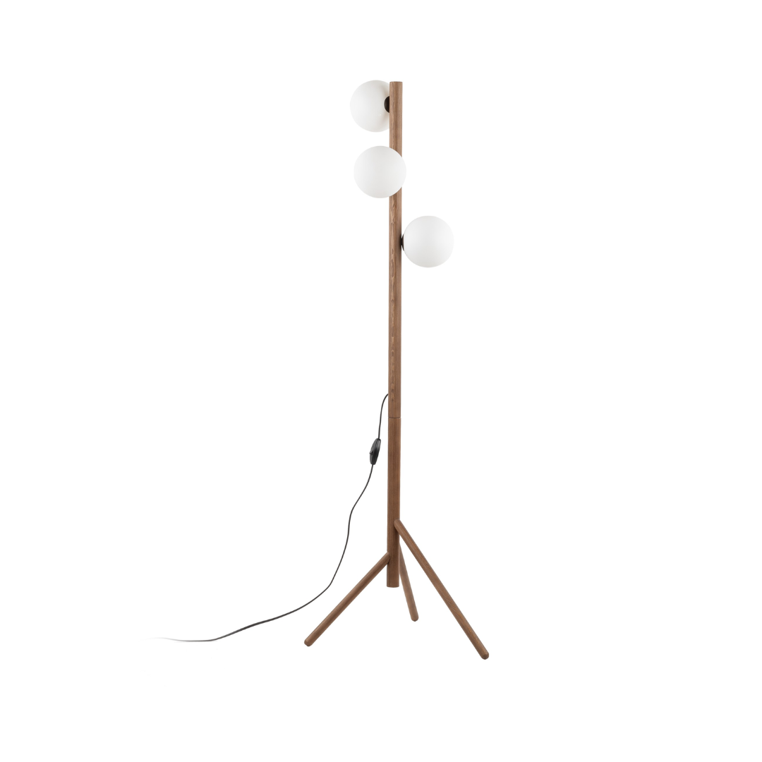 Floor Lamp 3 Lights Round White/Nut