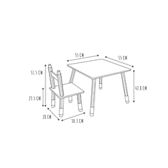 Set Pencil Table + 2 Chairs – White & Wood/Silver