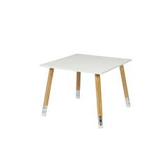 Set Pencil Table + 2 Chairs – White & Wood/Silver