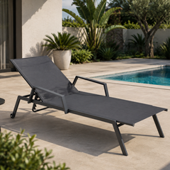 Sun Lounger W Wheels - Dark Grey