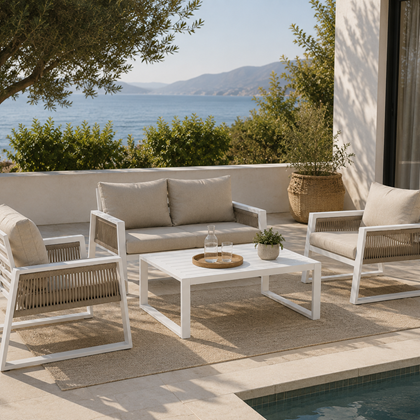 Sofa Set of 4 – White & Grey