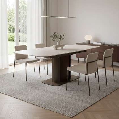 Extendable Ceramic Table – White Cave Stone & Walnut