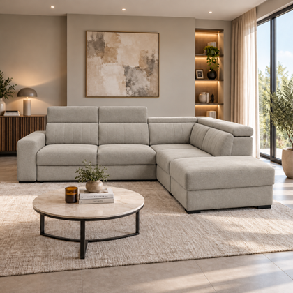3 seater corner sofa bed with adjustable head rests (Right)- Grey