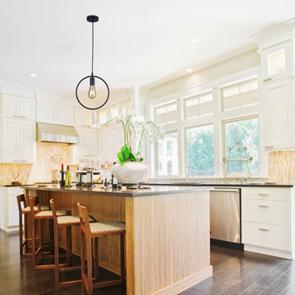 Suspension Lamp Metal E27 Circle Black