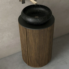 Bathroom Vanity – Black Walnut/Black Ceramic and Mirror