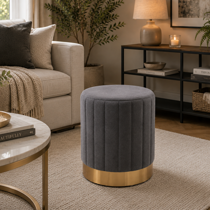 Ottoman Pouf In Grey Velvet